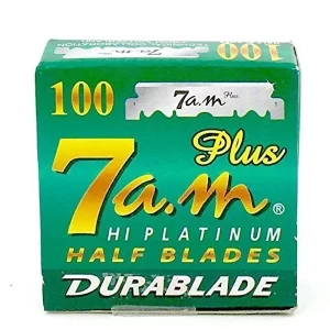 Bulk 100 pack of 7AM Hi-Platinum single edge straight razor blades for barbers.