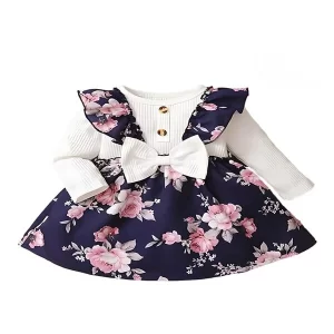 Dharmikaay girl's floral printed frock dress with fancy western princess silhouette.