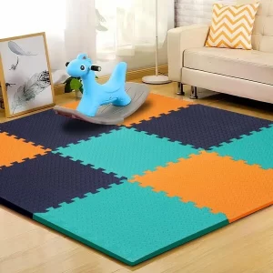 EASY HOME interlocking puzzle foam tiles for kids playrooms.