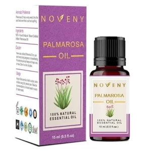 Pure Palmarosa essential oil 15ml amber glass dropper bottle for natural skincare and aromatherapy.