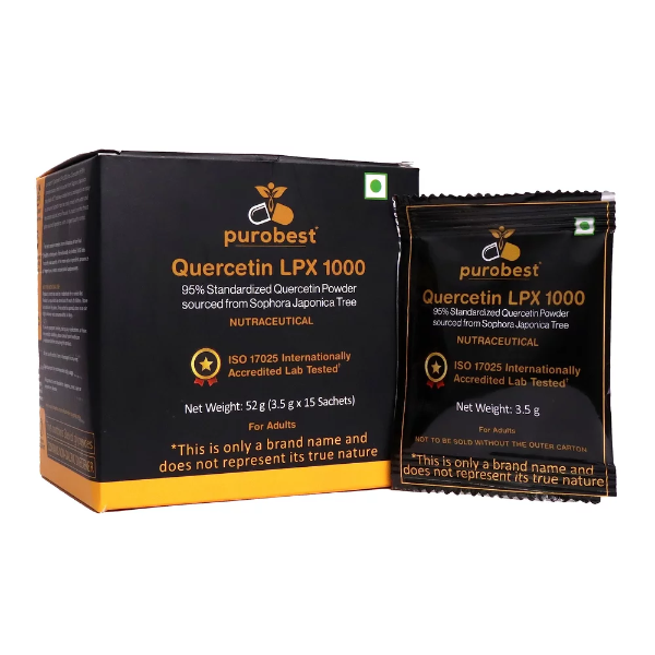 Purobest Quercetin with Bromelain Powder lemon latte sachets.