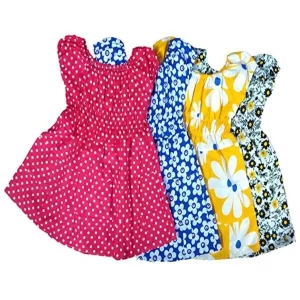 Pack of 4 pure cotton printed baby girl frocks
