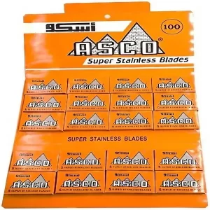 Bulk 100 pack of Asco Super Stainless double edge safety razor blades.