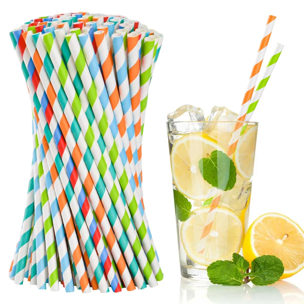 100 Pack Striped Paper Drinking Straws, Biodegradable Durable & Eco-Friendly For Coffee Cold Drinks, Dessert and DIY Decoration