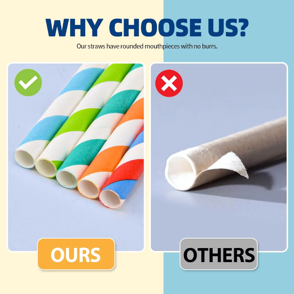 100 Pack Striped Paper Drinking Straws, Biodegradable Durable & Eco-Friendly For Coffee Cold Drinks, Dessert and DIY Decoration - Image 4