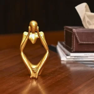 Gold abstract thinker statue modern resin sculpture