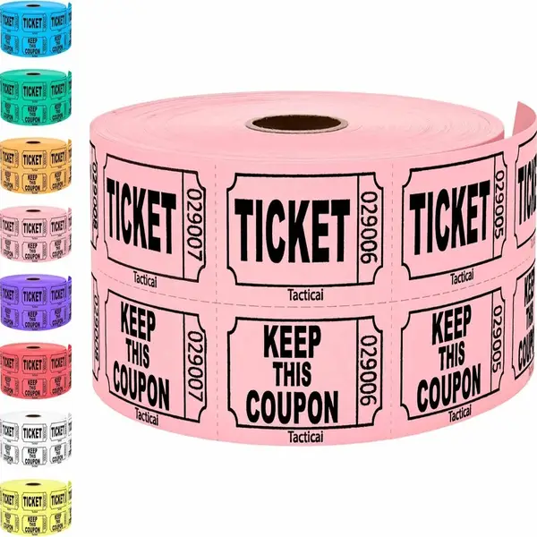 Tacticai pink 1000 count double roll raffle tickets for event entry.