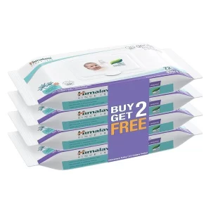 The four-pack bundle of Himalaya Plant Based Baby Wipes featuring secure lids.