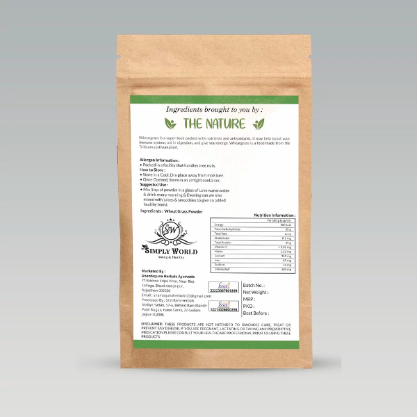100% Organic Wheat Grass, Organic Wheatgrass Powder for Energy, Immunity Support & Detoxification - (100g Veg Powder) - Image 2