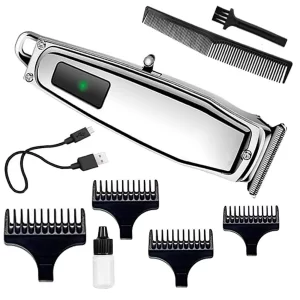 Silver professional hair trimmer and groomer set.