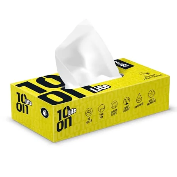 10on Lite 2 Ply Facial Tissues | Soft & Highly Absorbent Paper Napkins | 80 Pulls per Box | 18 x 19 cm | Gentle Face Tissue Box for Home, Office & Travel (Box Color May Vary) - Image 2