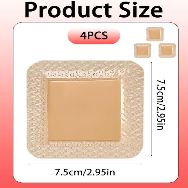 4 Pack Silicone Foam Dressing Pads, Surgical Pads for Dressing and Wound Care, Waterproof Bandage for Wounds and Bed Sore Dressing, Adhesive Bandage for Post-Surgery Protection - Image 2