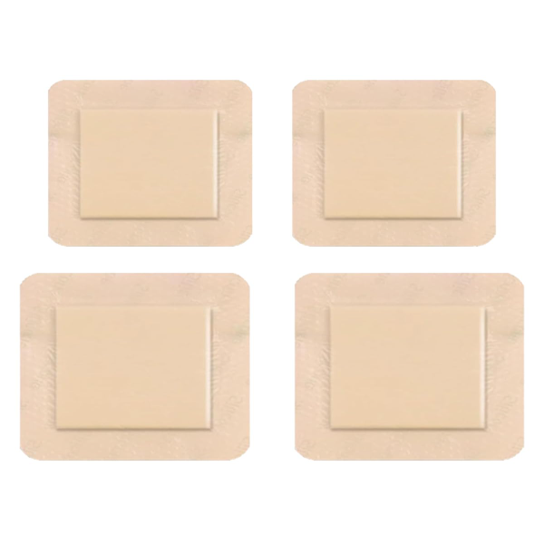 A 4-pack assortment of clinical bed sore dressing pads in two distinct sizes for pressure ulcer mitigation in the USA healthcare market.