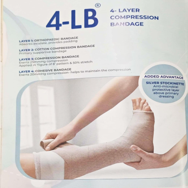 4-LB Multi-Layer Compression Bandaging System (Combi Pack) + Foam Silver Wound Dressing, AGFIX Dyna Size : 5x5cm, pack of 5 - Image 3