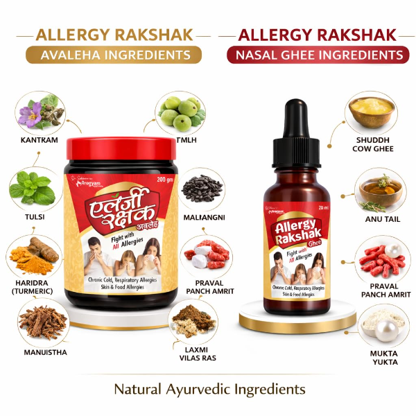 Applying Allergy Rakshak Nasal Ghee with dropper for sinus relief.