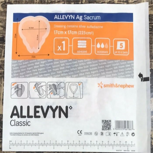 Allevyn Ag Sacrum Dressing 17 x 17 cm – Highly Absorbent Wound Dressing for Exudate Management, Pack of 2, Sterile Medical Dressing Pads