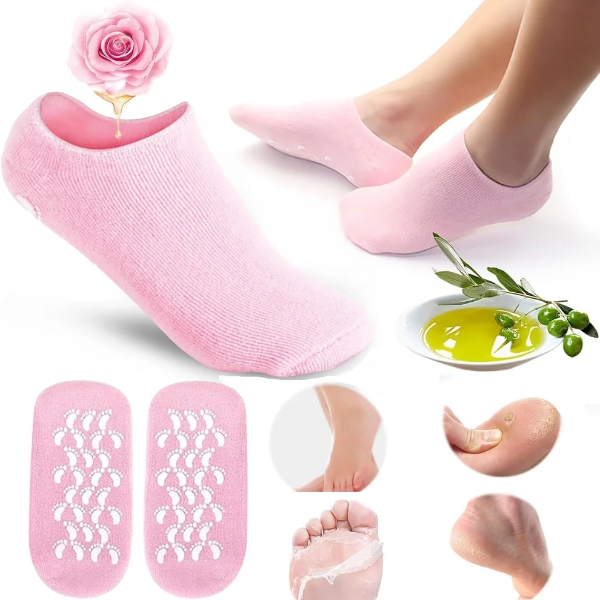 Aarugo Anti-Crack Silicone Foot Protector Socks (Pack of 1) – Half-Length Moisturizing Heel Care Socks for Cracked Heels & Foot Pain Relief, Suitable for Men & Women (Multicolor)