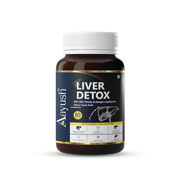 Aayush Wellness Liver Detox Supplement with Milk Thistle & NAC | 60 Tablets | Includes Alpha Lipoic Acid, L-Glutamine & L-Carnitine for Healthy Liver Function