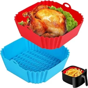 2 PCS Air Fryer Silicone Liners, 8 Inch Food Grade Reusable Heat Resistant Silicone Air Fryer Oven Microwave Accessory (Square/Multicolour)