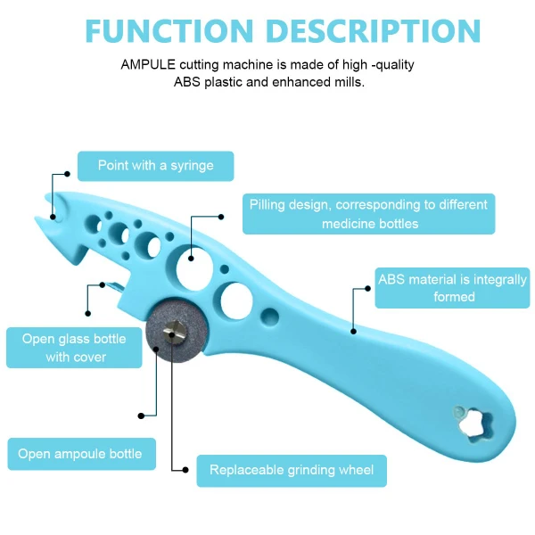 HASTHIP® Ampule Cutter with 5 Replaceable Grinding Wheels, Ampoule Cutter for Doctors, Glass Bottle Cutter, Ampule Breaker, Suitable for Home Daily or Medical Use, Cut The Ampoule (Blue) - Image 3