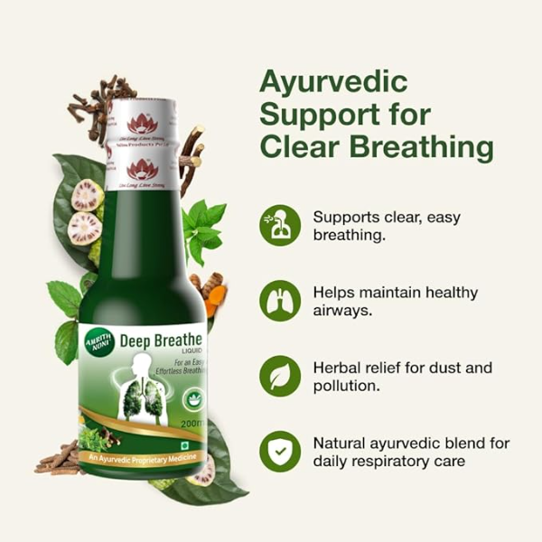 Amrith Noni Deep Breathe Liquid 200ml - Ayurvedic Asthama Care Juice with Talispatra, Brihati, Khadira, Shirisha, Nagakesara & Other Natural Herbs - Pack Of 2 - Image 2