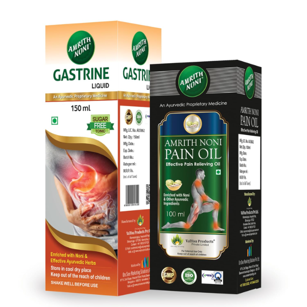 Amrith Noni Gastrine 150ml + Pain Oil 100ml Bundle – Natural Digestive Support & Herbal Pain Relief – Promotes Healthy Digestion & Alleviates Muscle & Joint Discomfort
