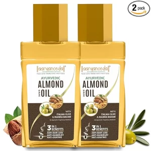 Aryanveda Ayurvedic Almond & Olive Hair Oil With Italian Olive & Mamra Badam, Anti - Hairloss, Anti - Dandruff & Anti- Graying, For All Hair Types; 200ml (Pack Of 2)