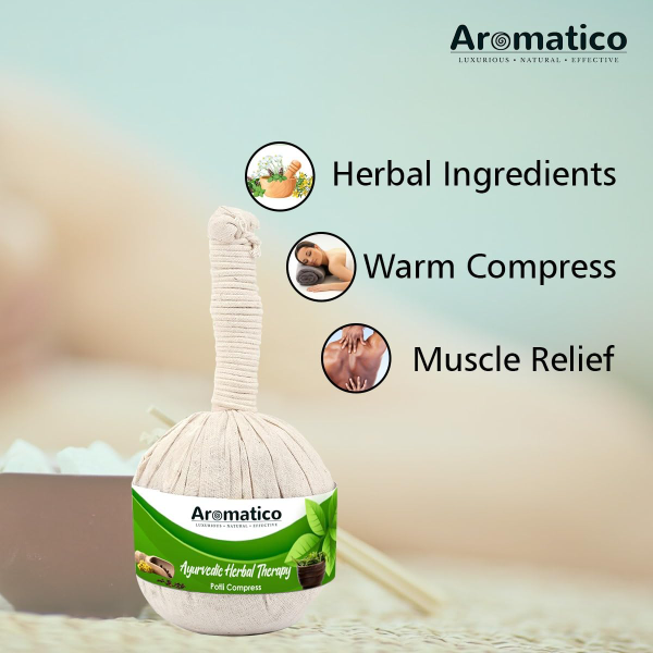 AROMATICO 100% Ayurvedic Herbal Massage Potli. Helps in Pain Relief, with healing power of Turmeric (Haldi), Neem & 17 ancient herbs. 200gm - Image 3