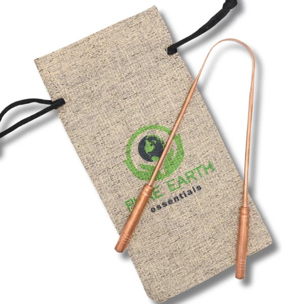100% Pure Copper Tongue Scraper for Adults - Natural Tongue Cleaner with Firm Grip & Travel Case - Ayurvedic Tongue Scraper for Dental Health and Fresh Breath - by Pure Earth Essentials (1 Piece/Pack)