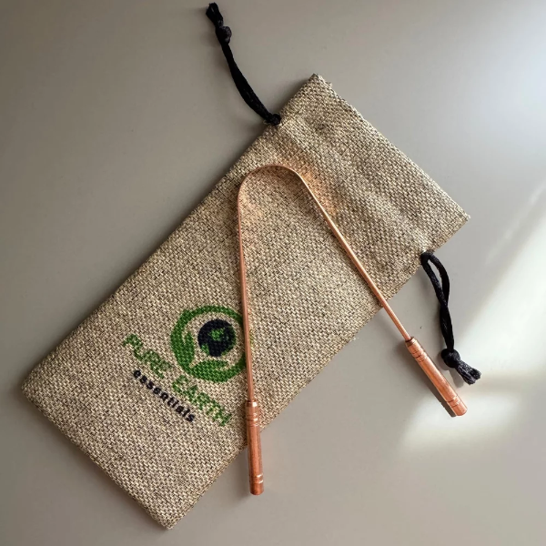 100% Pure Copper Tongue Scraper for Adults - Natural Tongue Cleaner with Firm Grip & Travel Case - Ayurvedic Tongue Scraper for Dental Health and Fresh Breath - by Pure Earth Essentials (1 Piece/Pack) - Image 2