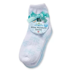 2 Pack Earth Therapeutics Thera-Soft Aloe/Vitamin E Moisturizing Socks: Baby Blue/Snowflakes