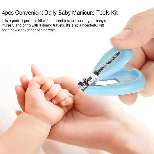 4 Pcs Baby Nail Care Set – Nail Clippers, Scissors & Tweezers Manicure Kit for Daily Infant Grooming (Blue) - Image 2