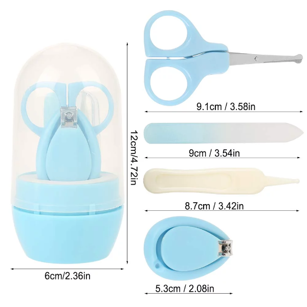 4 Pcs Baby Nail Care Set – Nail Clippers, Scissors & Tweezers Manicure Kit for Daily Infant Grooming (Blue) - Image 4
