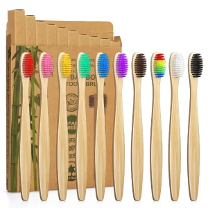 10 Pack Bamboo Toothbrushes, Premium Toothbrush Bristles for Best Clean, 100% BPA-Free, Plastic-Free, Vegan, Environmentally Friendly, Recyclable, Biodegradable
