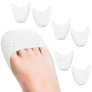 6 Pcs Silicone Toe Protectors with Gel Cushion – Breathable Ballet Foot Pads for Ball of Foot & Metatarsal Protection, Shoe Toe Caps (White, 10 x 10.5 cm)