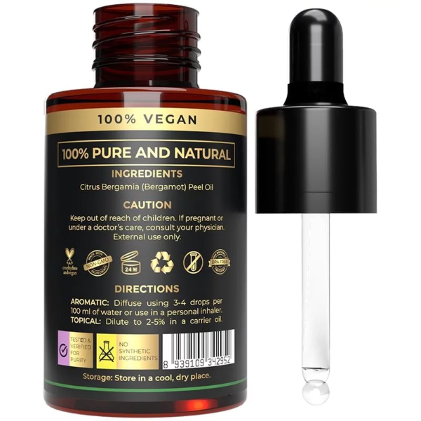 100% Plant Based Bergamot Oil for Diffuser, Skin & Hair | Premium Grade Bergamot Essential Oils for Hair Care, Home Diffusers, Aromatherapy, Massage and Humidifiers - Image 2
