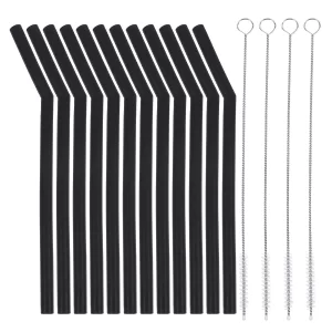 16 Pcs 1 Set Beverage Straws Silicone Straws Practical Cleaning Brushes (Black)