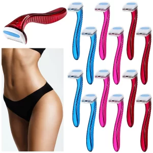 12 Pieces Women's Razor Bikini Trimmer Durable Travel Accessories Women Razors Shaver Pubic Hair Removal Beauty Razor T-Type Razor for Body Cosmetic Tool (Dark Blue, Rosy, Dark Pink)