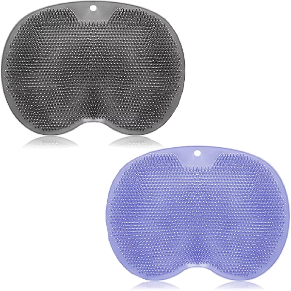 2 Pieces Shower Foot Scrubber Mat and Back Scrubber - Hands Free Wall Mounted Bath Massage Pad With Non Slip Suction Cups - Foot Cleaner for Men Women (Gray, Blue)