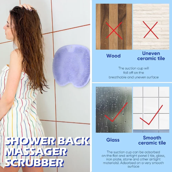 2 Pieces Shower Foot Scrubber Mat and Back Scrubber - Hands Free Wall Mounted Bath Massage Pad With Non Slip Suction Cups - Foot Cleaner for Men Women (Gray, Blue) - Image 3