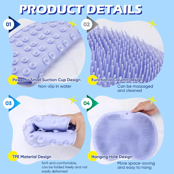 2 Pieces Shower Foot Scrubber Mat and Back Scrubber - Hands Free Wall Mounted Bath Massage Pad With Non Slip Suction Cups - Foot Cleaner for Men Women (Gray, Blue) - Image 4