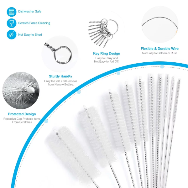 10 Inch Long Upgrade Straw Brush, Bottle Cleaning Brushes, Tube Cleaning Brushes Set Straw Cleaning Kit, 10 Different Diameters Metal Pipe Brush Cleaner, Set of 10pcs by Aorzov - Image 2