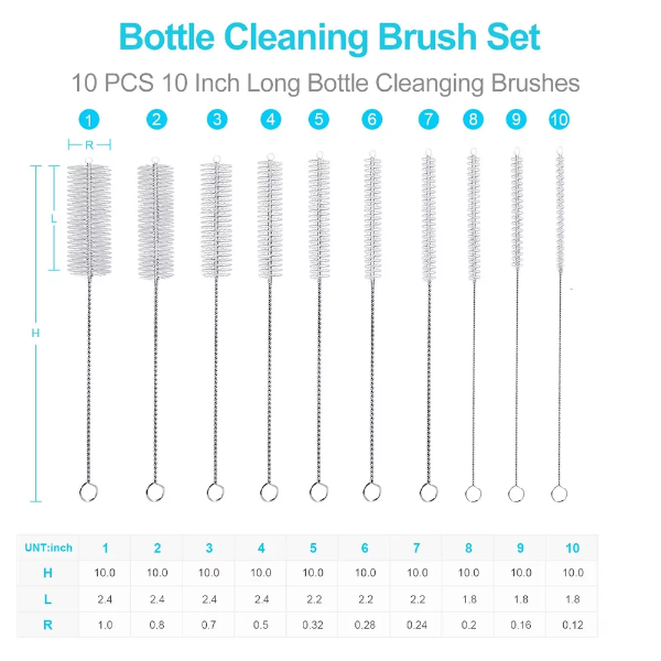 10 Inch Long Upgrade Straw Brush, Bottle Cleaning Brushes, Tube Cleaning Brushes Set Straw Cleaning Kit, 10 Different Diameters Metal Pipe Brush Cleaner, Set of 10pcs by Aorzov - Image 4