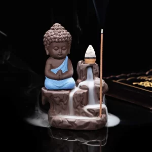 Meditating Buddha Backflow Incense Holder (Blue, 7×7×12 cm) – Smoke Waterfall Cone Burner for Home Decor, Meditation, Yoga & Spiritual Relaxation