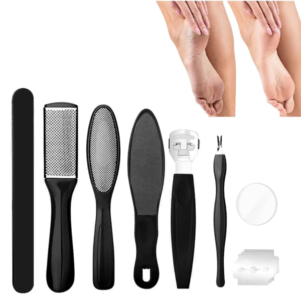 8-in-1 Pedicure Tools Kit for Feet – Callus Remover, Foot Scrubber, Foot File & Nail Care Set for Dead Skin Removal (Black)
