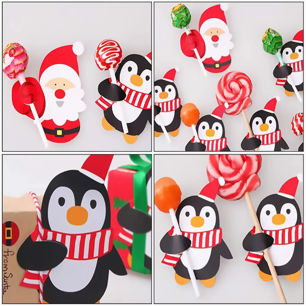 150pcs Adorable Santa Lollipop Paper Cards Party Candy Packaging Decorations - Image 3