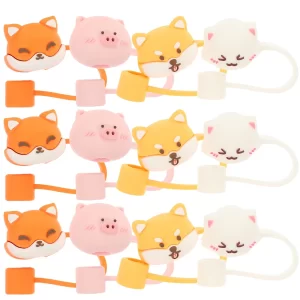12Pcs Silicone Animals/Cactus Shape Straw Covers Cartoon Straw Tips Cover Reusable Silicone Straw Toppers Cute Straws Plugs for 6 to 8 mm Straws Home Kitchen Accessories