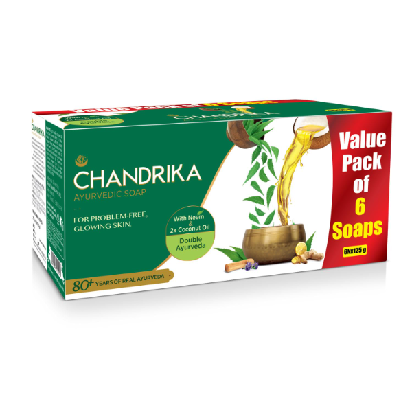 Chandrika Ayurvedic Soap Classic 125g 6-pack for radiant skin in USA.