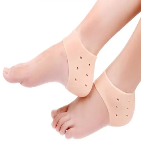 1Pair Reusable Foot Silicone Heel Socks For Pedicure Against Cracking Chap Pain Protector Moisturizing Breathable Anti Crack Socks, Beige (2pc)