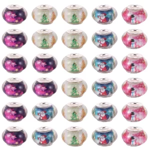 100Pcs Large Hole Resin Art Jewelry Charms Beads Spacers with Flower Pattern